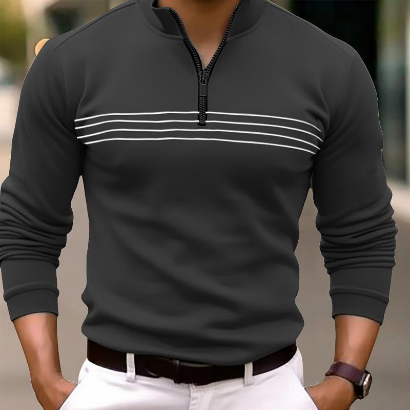 Heren Gestreept Ritskraag Langarm Poloshirt - Stijlvol & Comfortabel