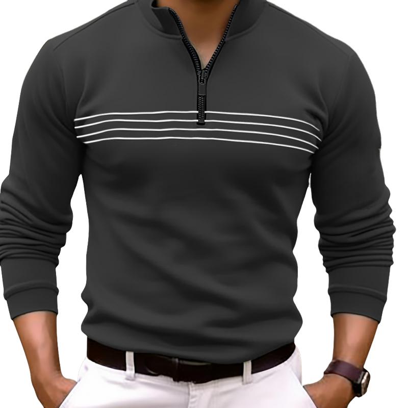 Heren Gestreept Ritskraag Langarm Poloshirt - Stijlvol & Comfortabel