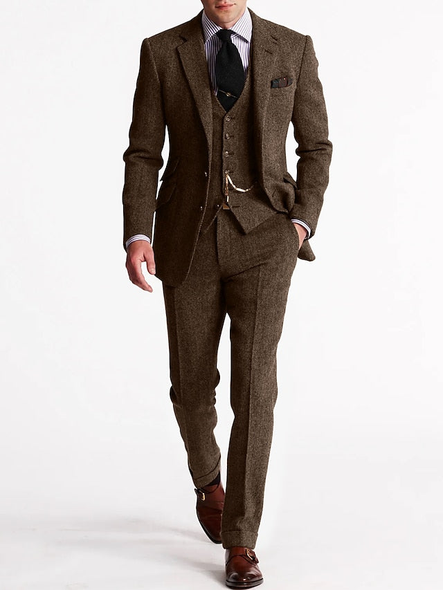 Tweed Smoking Herenpakken, Driedelig en Klassiek