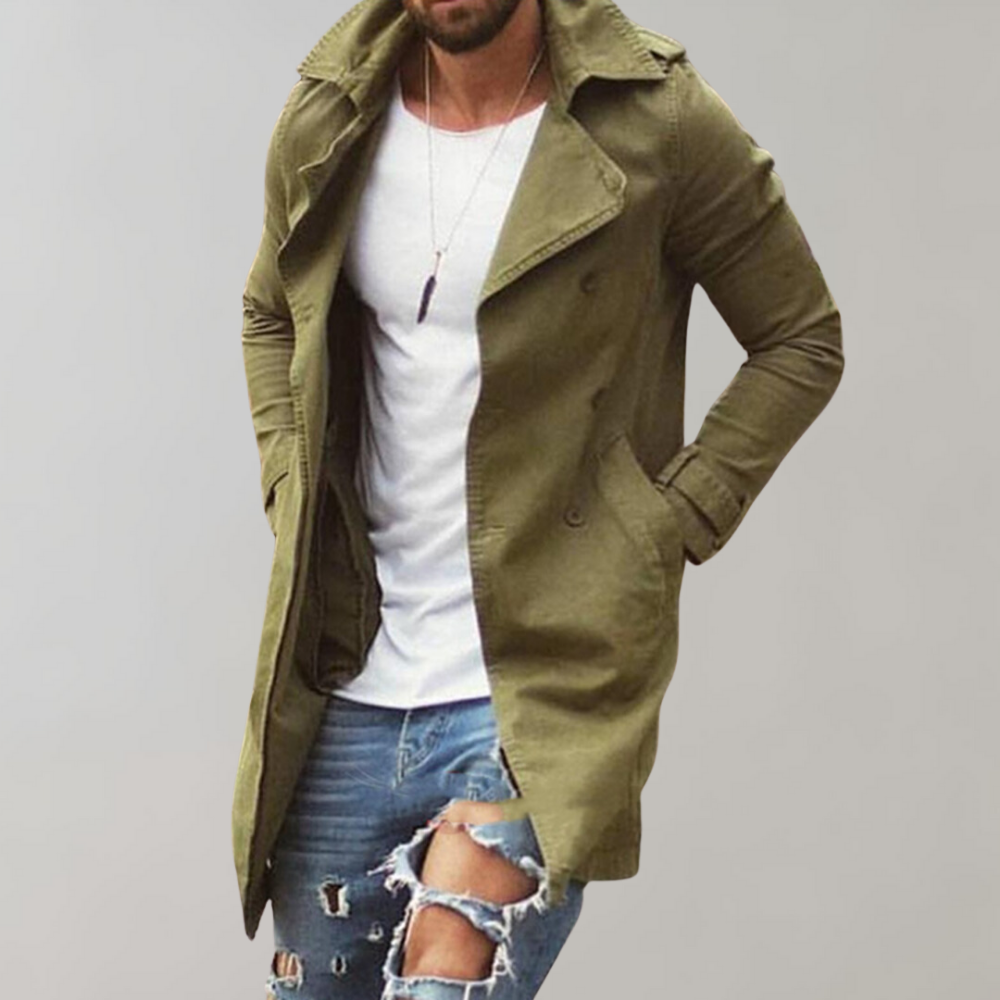 Lange Trenchcoat voor Mannen met Stijl en Functionaliteit