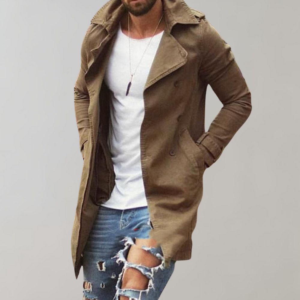 Lange Trenchcoat voor Mannen met Stijl en Functionaliteit