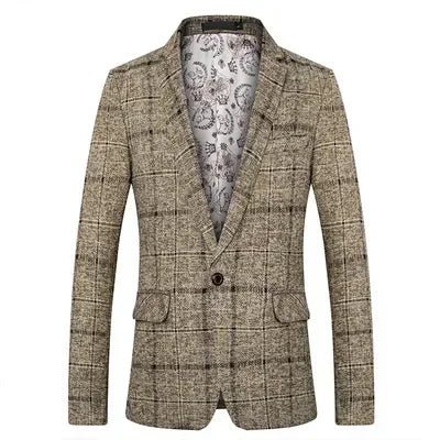 Stijlvol Slim-Fit Geruit Pak  – Enkele Knoop