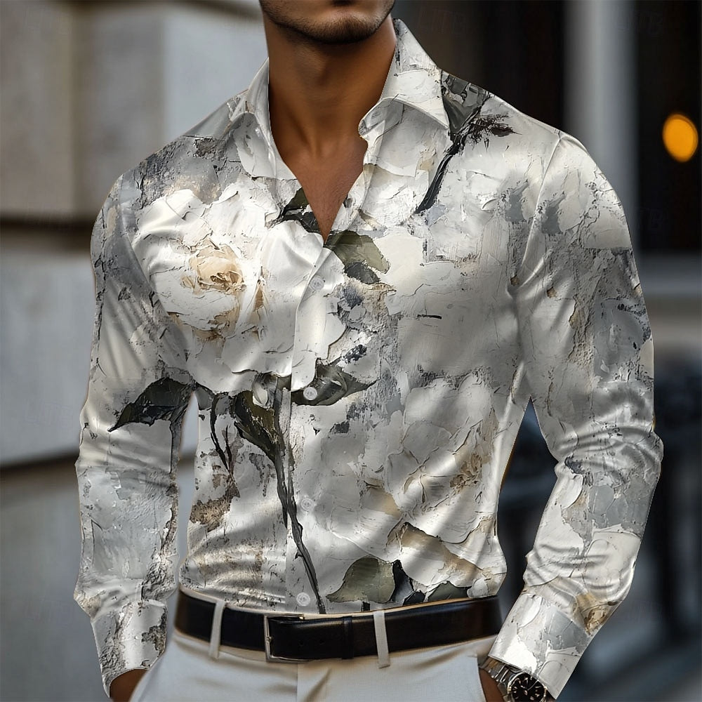 Satijnen Herenshirt met Bloemenprint