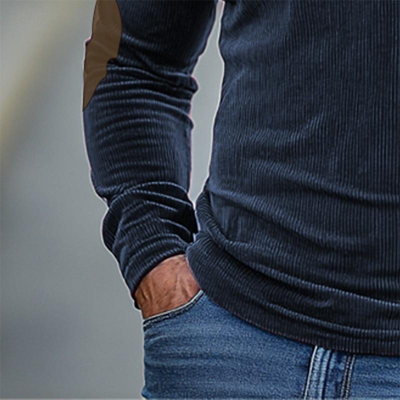Heren Colorblock Corduroy Langarm Polo Shirt - Stijlvol