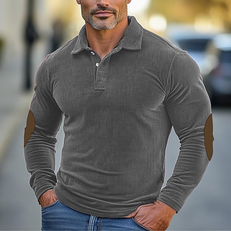 Heren Colorblock Corduroy Langarm Polo Shirt - Stijlvol