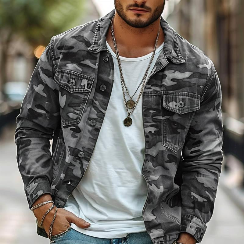Heren Camouflage Canvas Retro Draagjas met Revers