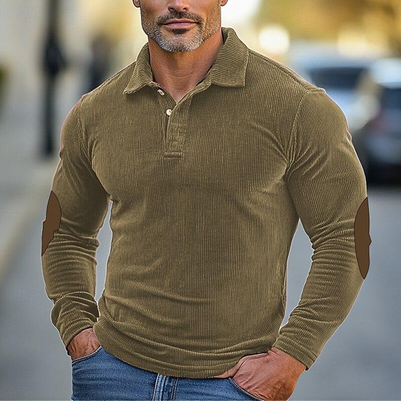 Heren Colorblock Corduroy Langarm Polo Shirt - Stijlvol