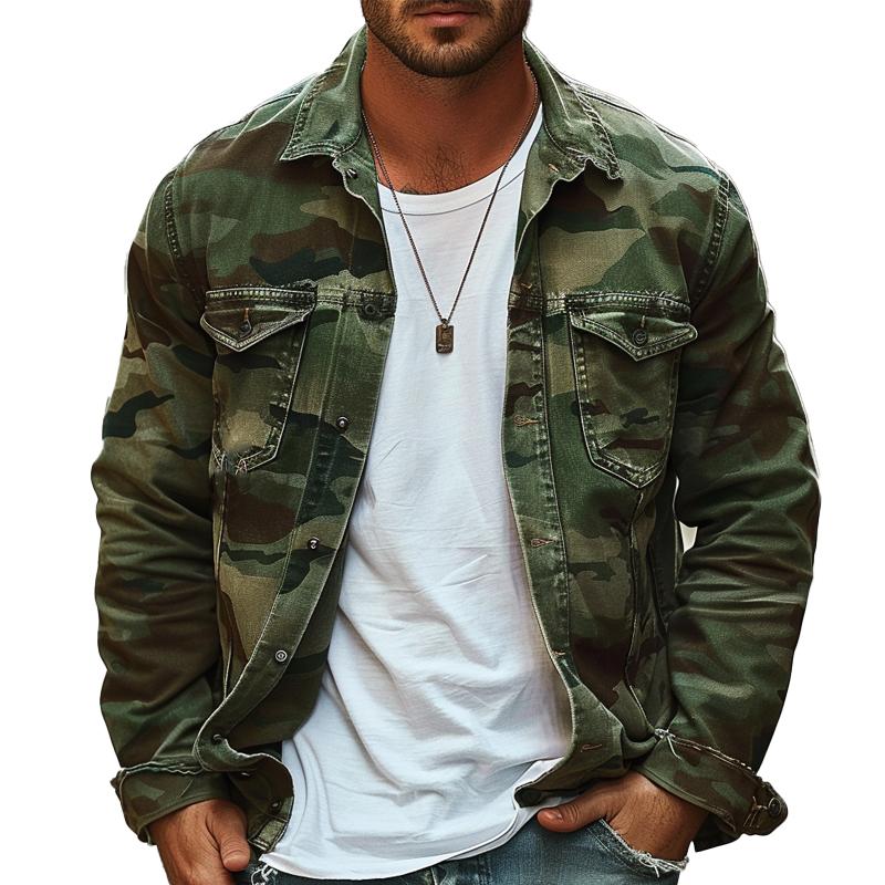 Heren Camouflage Canvas Retro Draagjas met Revers