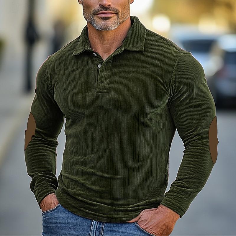 Heren Colorblock Corduroy Langarm Polo Shirt - Stijlvol
