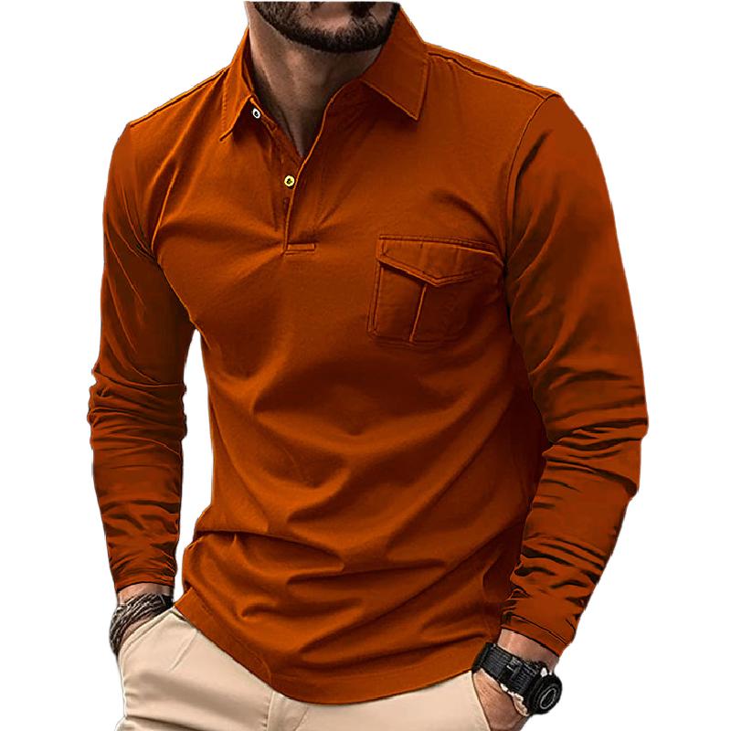 Heren Poloshirt Lange Mouwen Revers Knoop Slim Fit