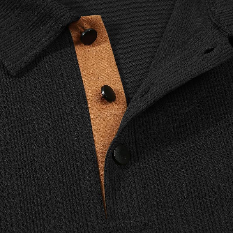 Herenpolo Met Gestreepte Jacquard Kraag En Lange Mouwen