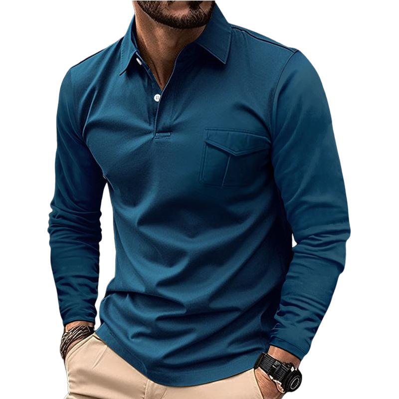 Heren Poloshirt Lange Mouwen Revers Knoop Slim Fit