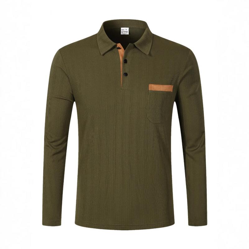 Herenpolo Met Gestreepte Jacquard Kraag En Lange Mouwen