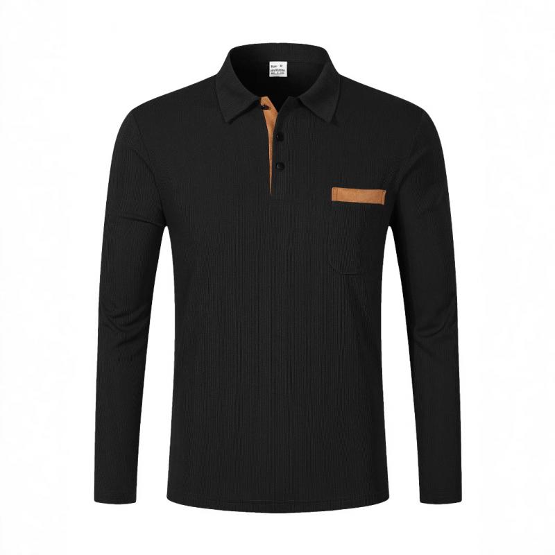 Herenpolo Met Gestreepte Jacquard Kraag En Lange Mouwen