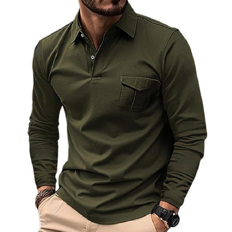 Heren Poloshirt Lange Mouwen Revers Knoop Slim Fit