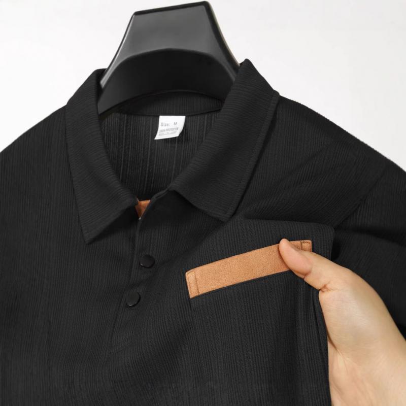 Herenpolo Met Gestreepte Jacquard Kraag En Lange Mouwen
