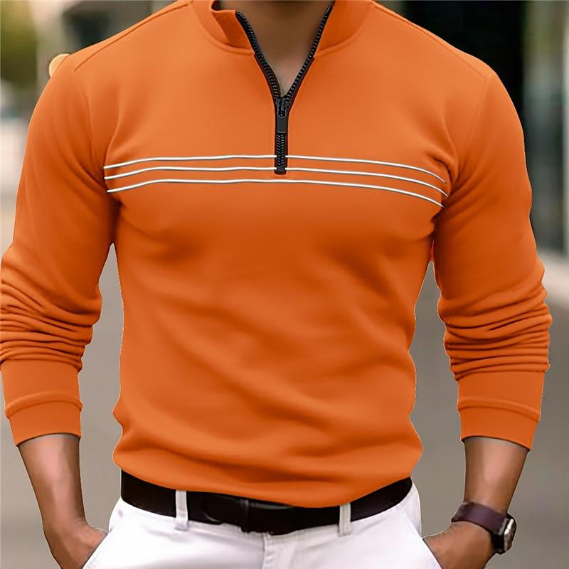 Heren Gestreept Ritskraag Langarm Poloshirt - Stijlvol & Comfortabel