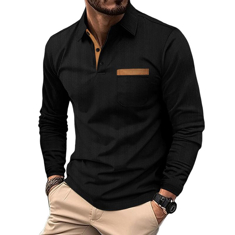 Herenpolo Met Gestreepte Jacquard Kraag En Lange Mouwen