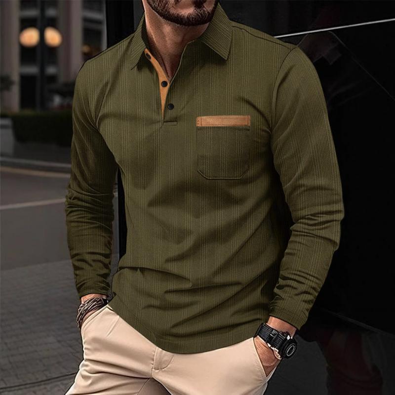 Herenpolo Met Gestreepte Jacquard Kraag En Lange Mouwen