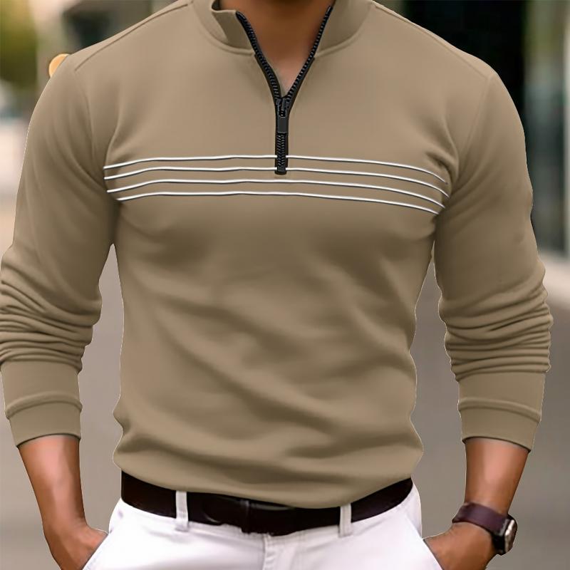 Heren Gestreept Ritskraag Langarm Poloshirt - Stijlvol & Comfortabel