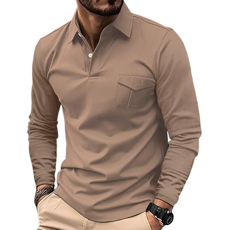Heren Poloshirt Lange Mouwen Revers Knoop Slim Fit