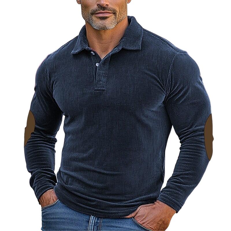 Heren Colorblock Corduroy Langarm Polo Shirt - Stijlvol