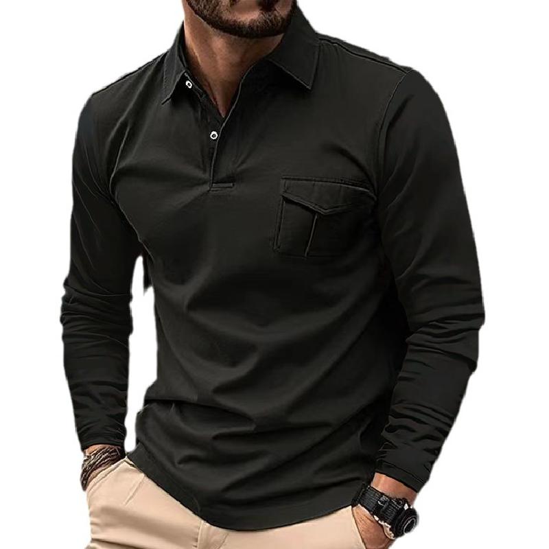 Heren Poloshirt Lange Mouwen Revers Knoop Slim Fit