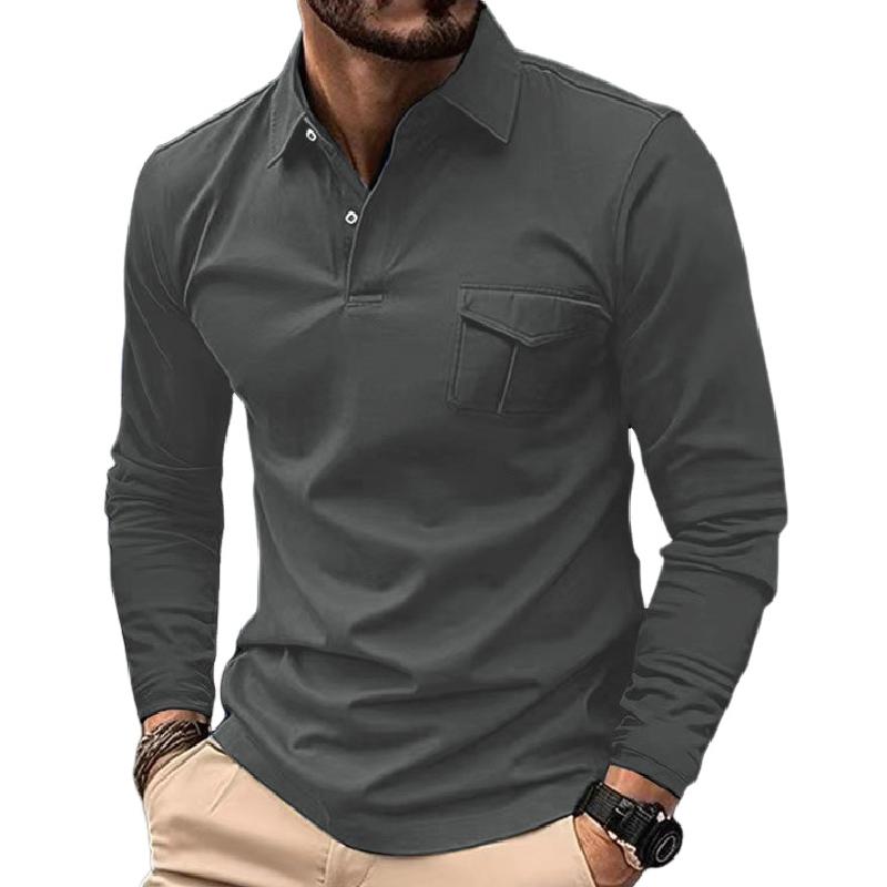 Heren Poloshirt Lange Mouwen Revers Knoop Slim Fit